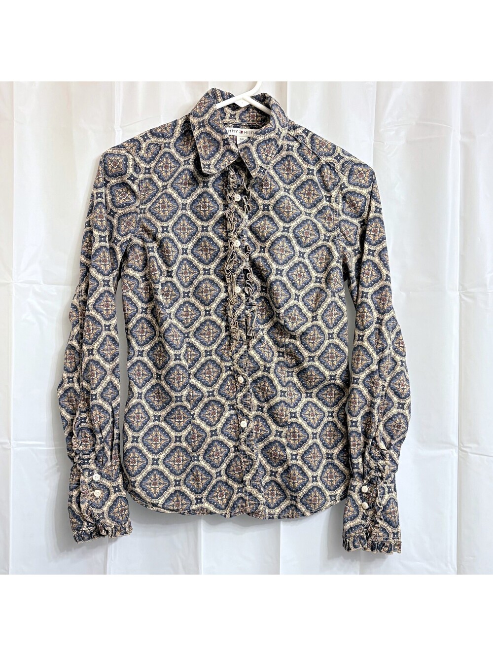 Tommy Hilfiger Women's Button Front Blouse Shirt Small S Multicolor Ruffle